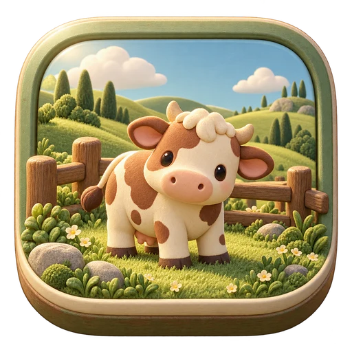 A tiny cow in a green pasture