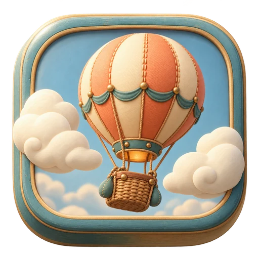 A peach hot-air balloon among soft clouds